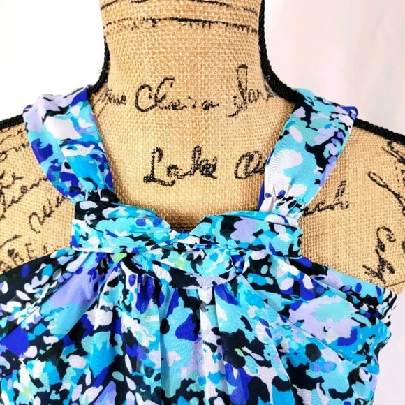 New York and Company Women's Floral Chiffon Twisted Collar Dress Size 0 Blue - Picture 10 of 15
